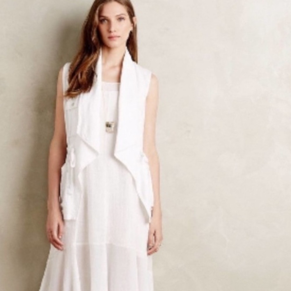 Anthropologie Sanctuary White Linen Blend Open Front Vest - Picture 3 of 14